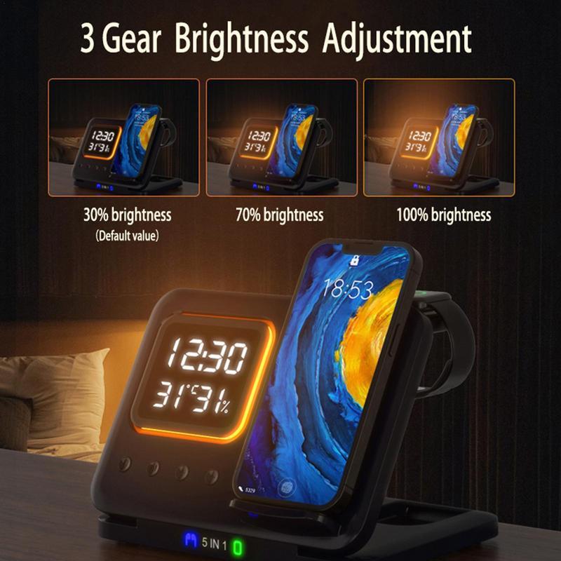 5 In1 LED Digital 15W Wireless Chargers Stand - My Store