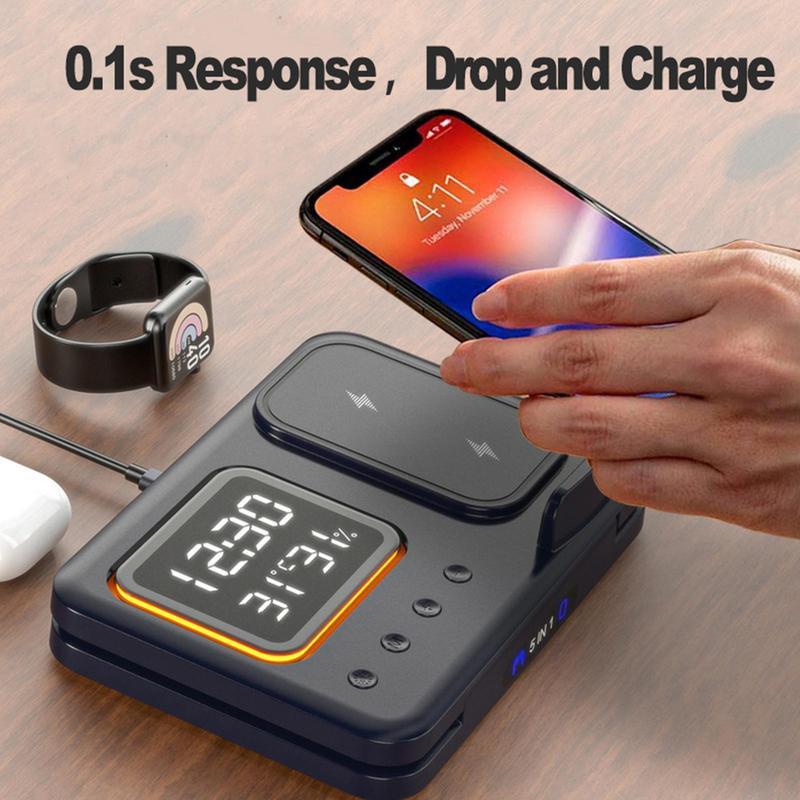 5 In1 LED Digital 15W Wireless Chargers Stand - My Store