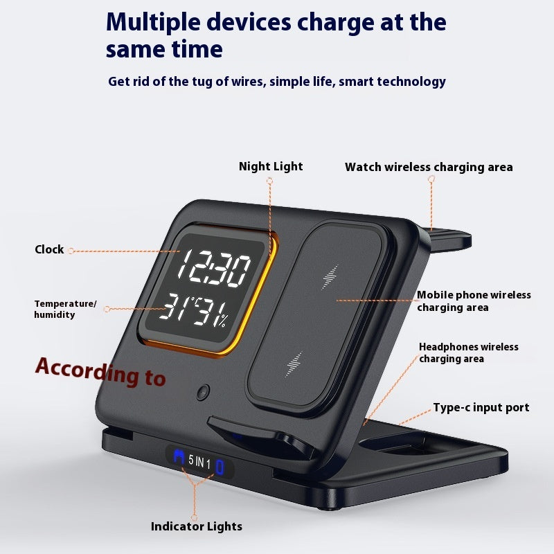 5 In1 LED Digital 15W Wireless Chargers Stand - My Store