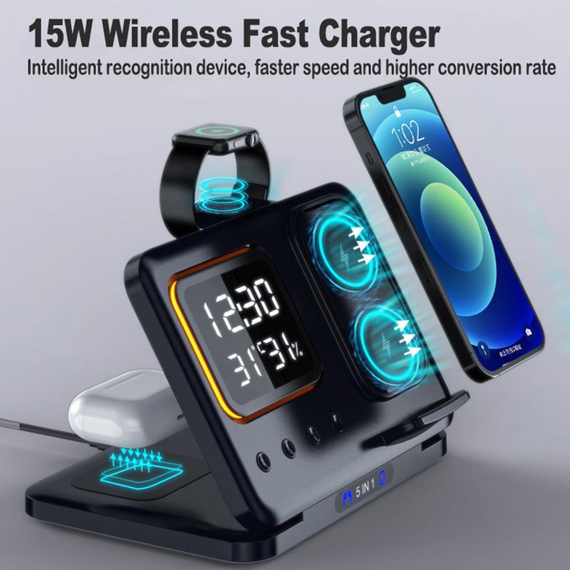 5 In1 LED Digital 15W Wireless Chargers Stand - My Store