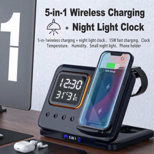 5 In1 LED Digital 15W Wireless Chargers Stand - My Store